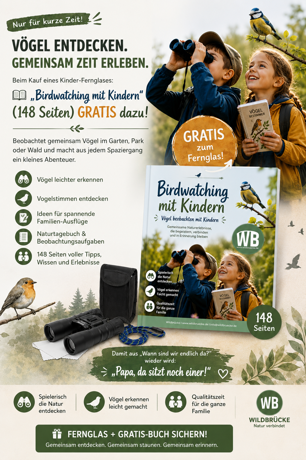 Kinder-Fernglas + GRATIS Buch „Birdwatching mit Kindern“ (148 Seiten)