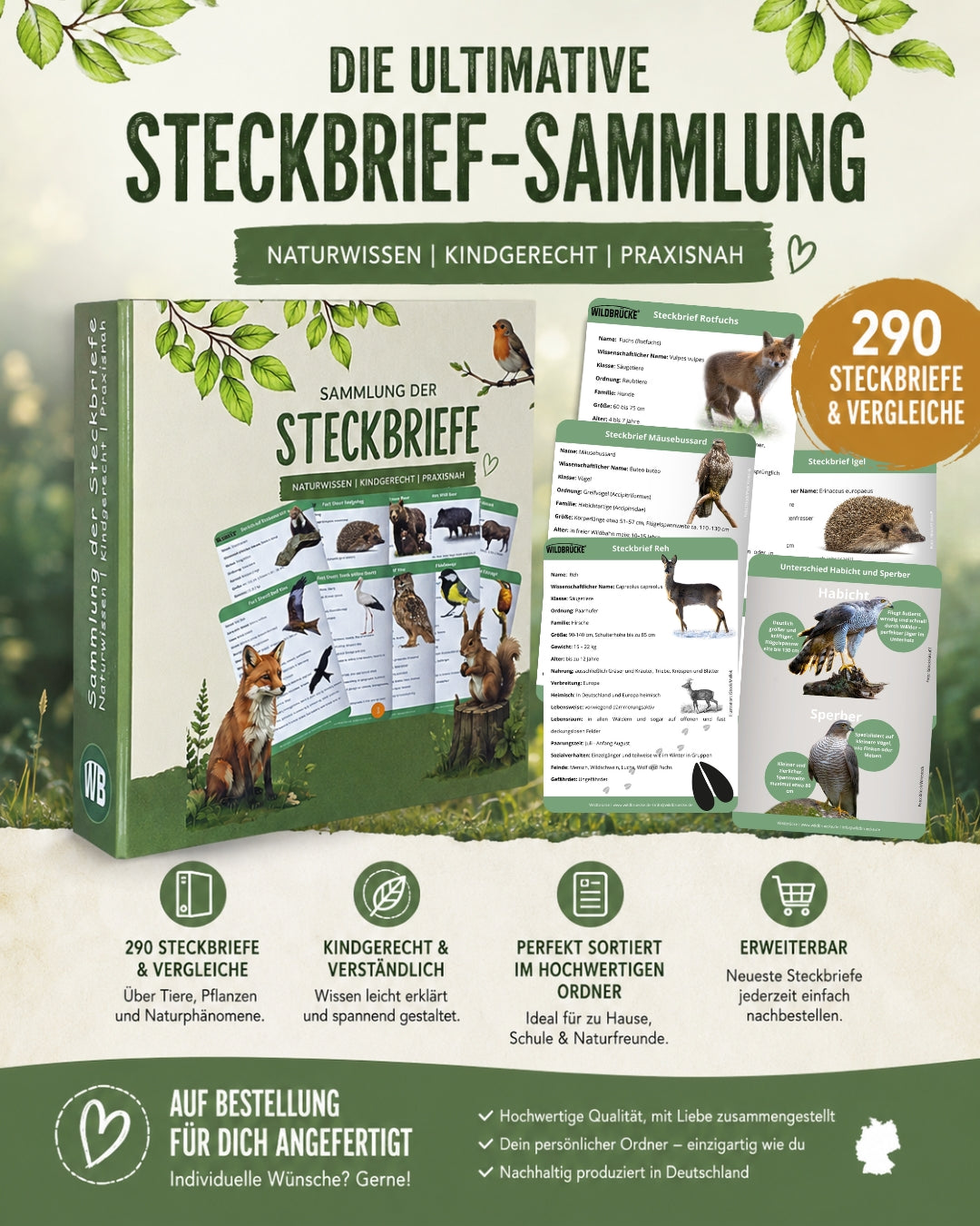 Wildtier-Steckbrief-Sammlung im Ordner – 290 Steckbriefe & Vergleiche