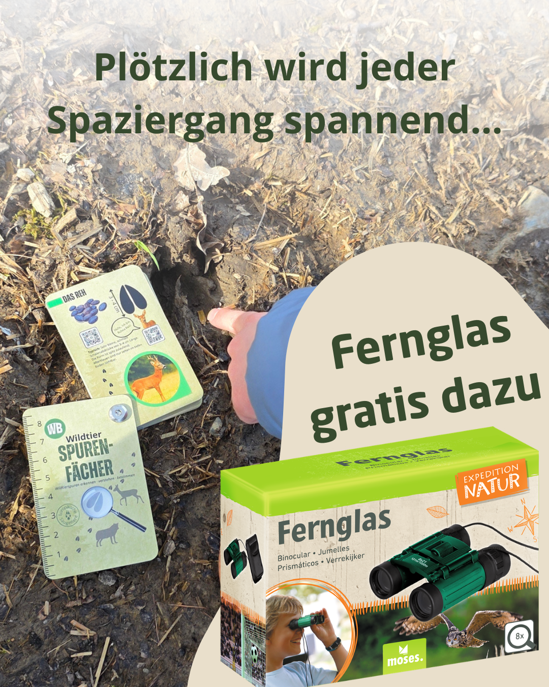 Naturdetektiv-Set – Spurenfächer, Vogelfächer & kostenloses Fernglas